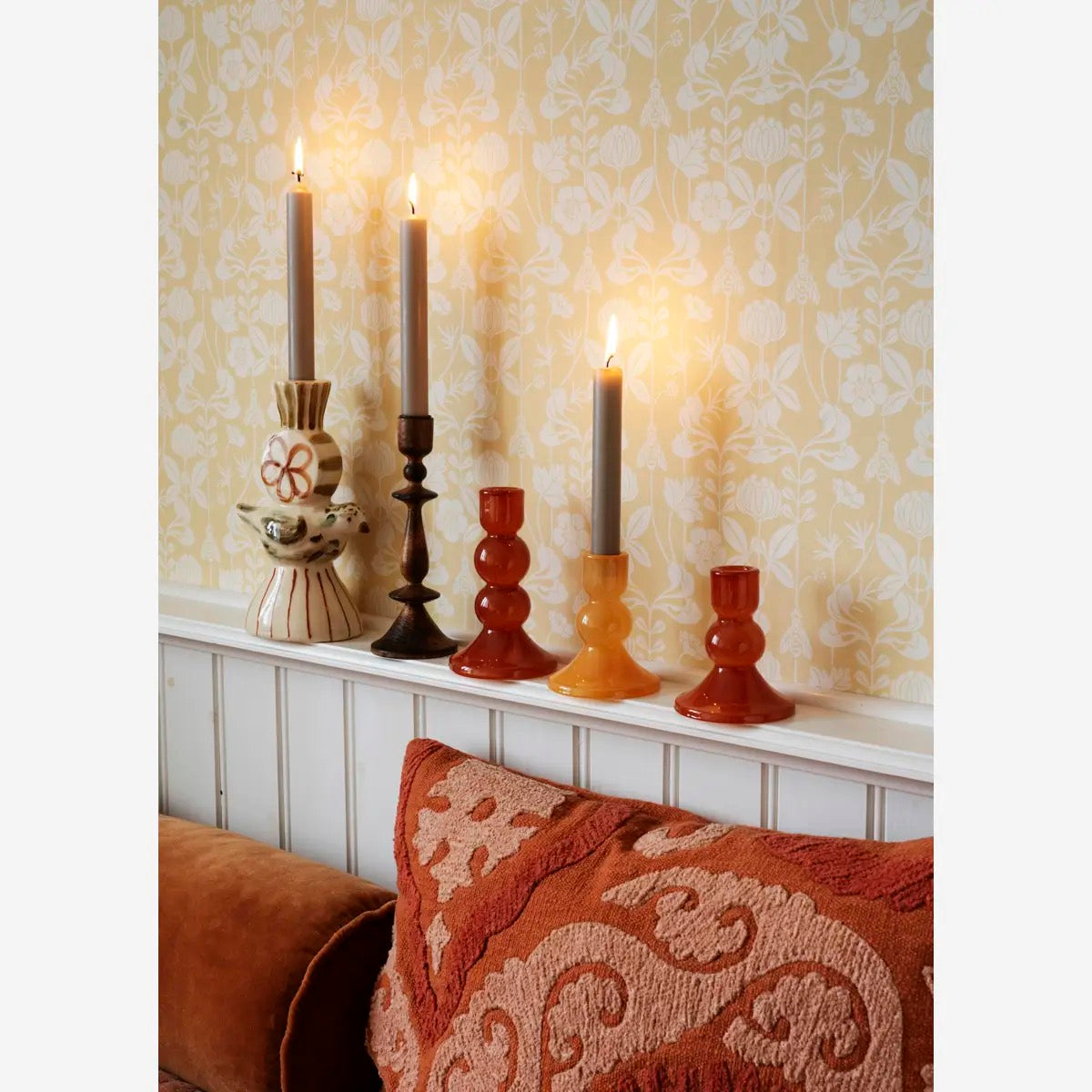 GLASS CANDLE HOLDER - OLIVE - 2 sizes