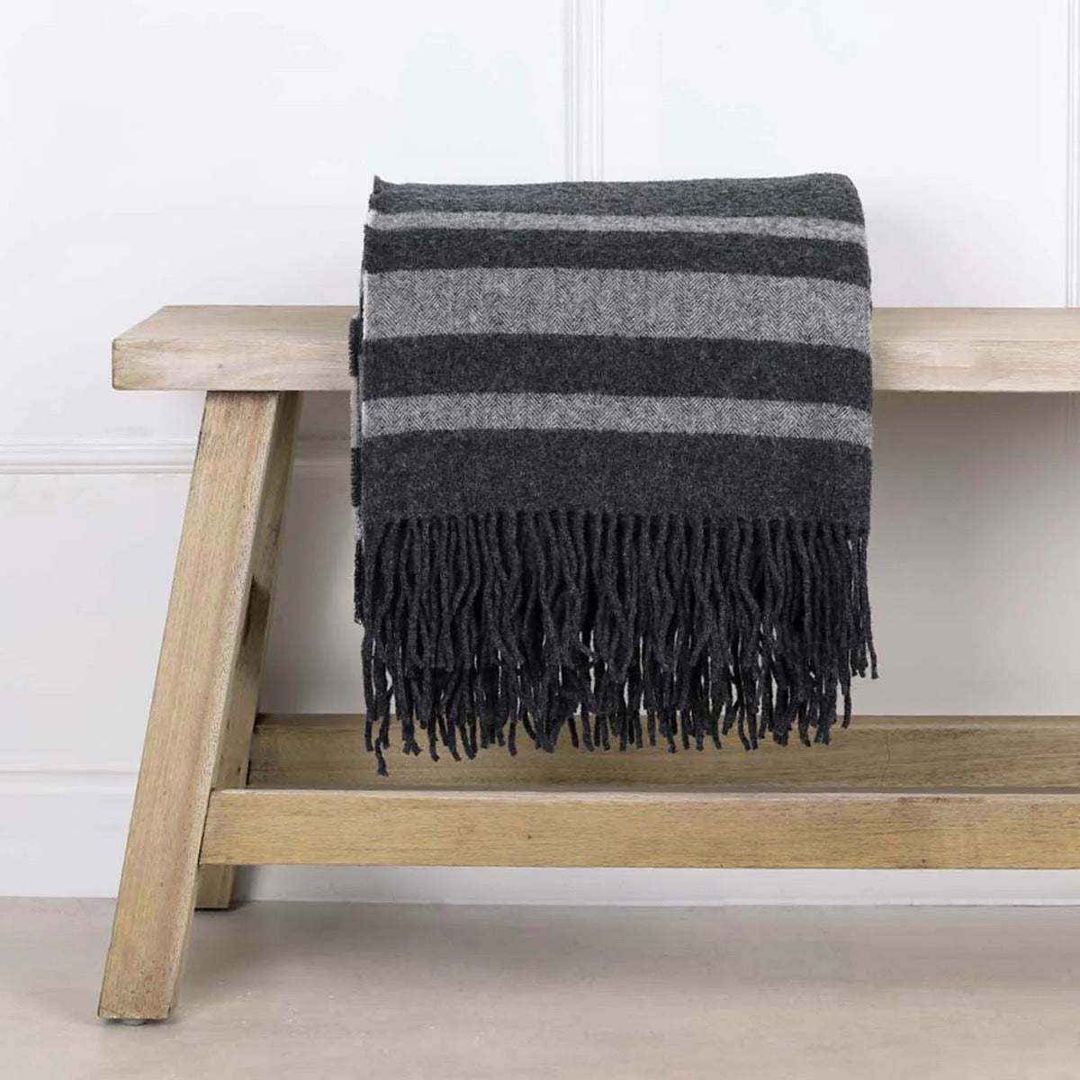 ANNA PURE WOOL THROW - Dark Grey/Grey