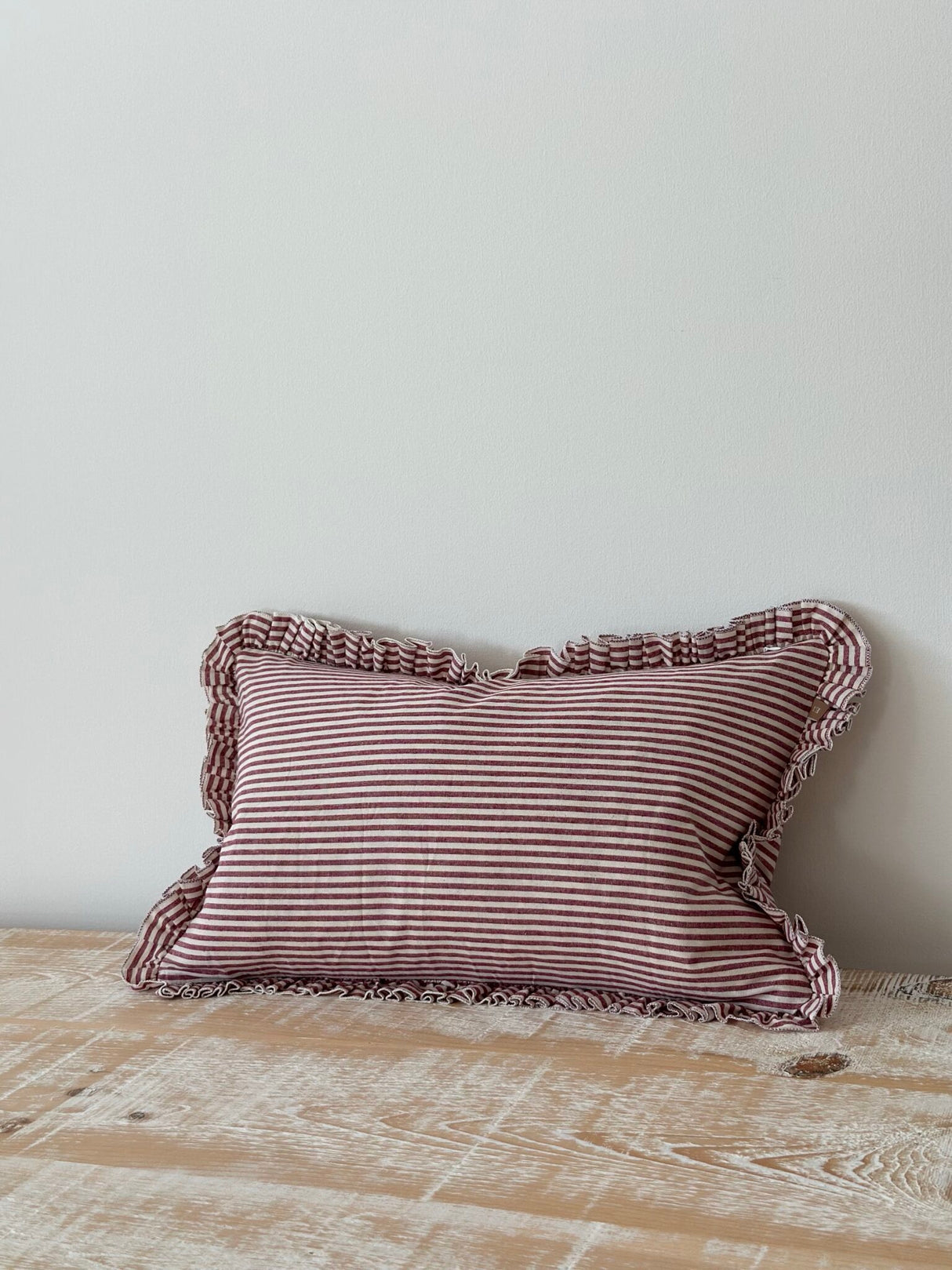 Darcy Burgundy Stripe Ruffle Cushion 50×30