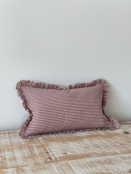 Darcy Burgundy Stripe Ruffle Cushion 50×30