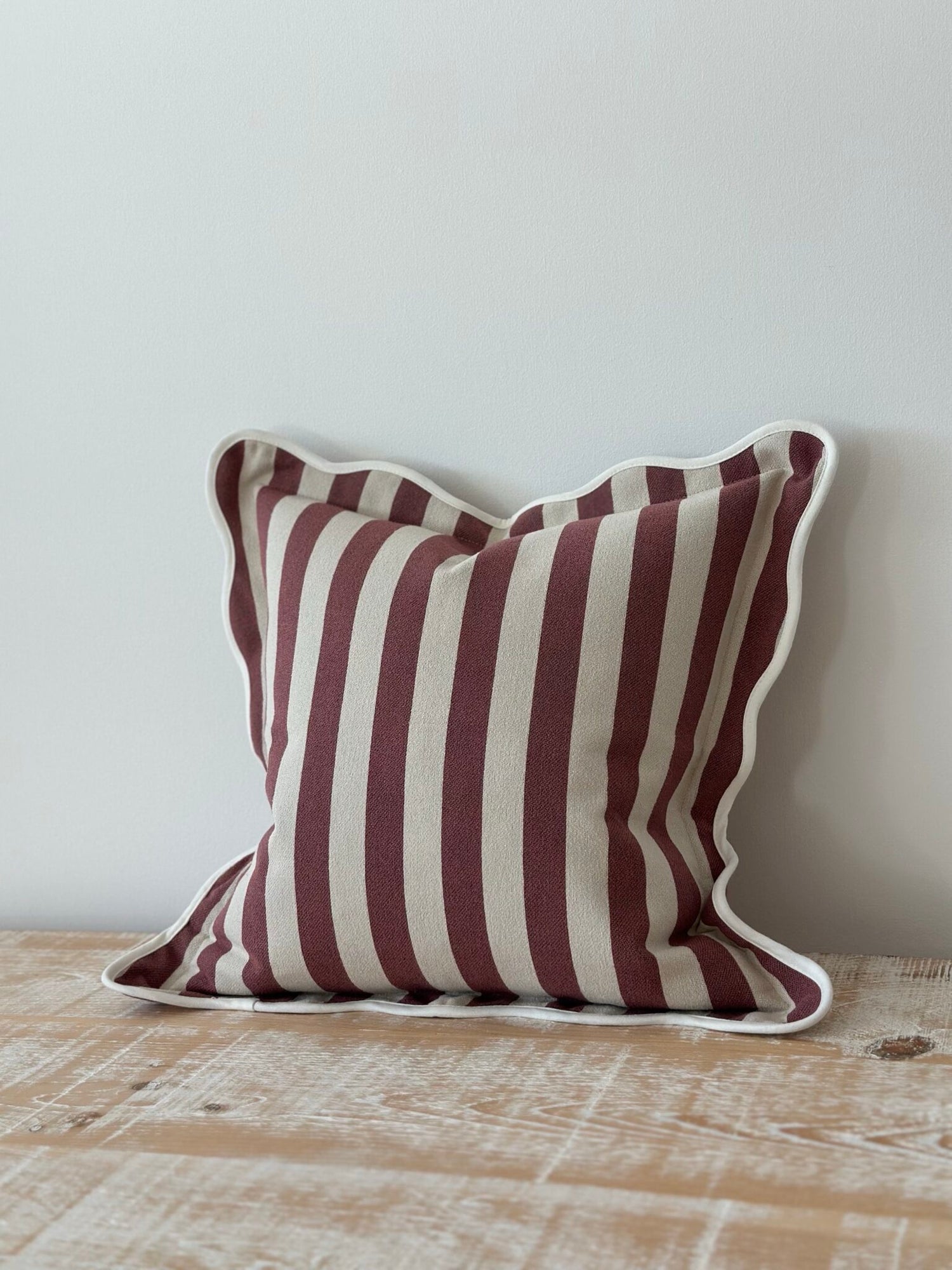 Chloe Plum Stripe Scalloped Edge Cushion