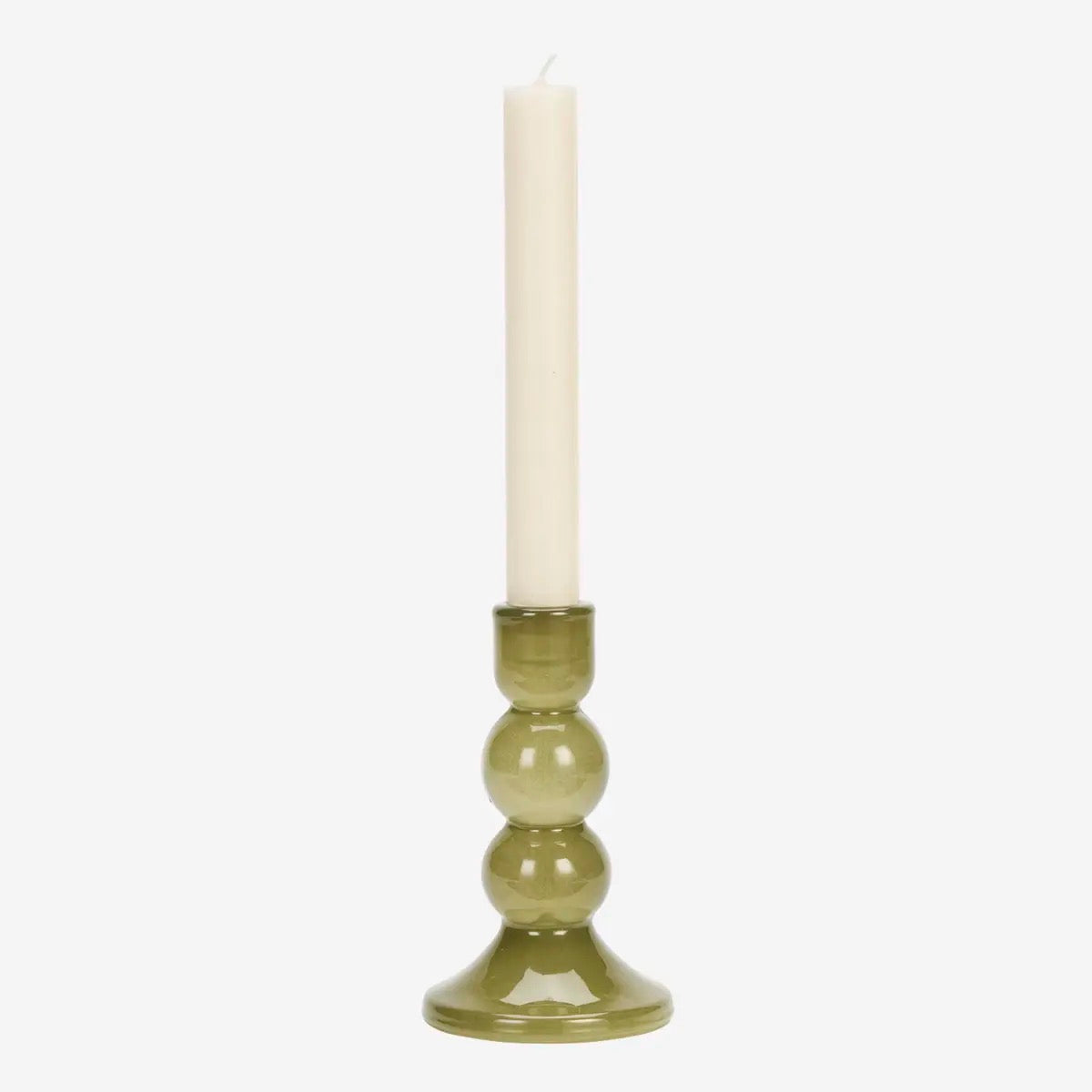 GLASS CANDLE HOLDER - OLIVE - 2 sizes