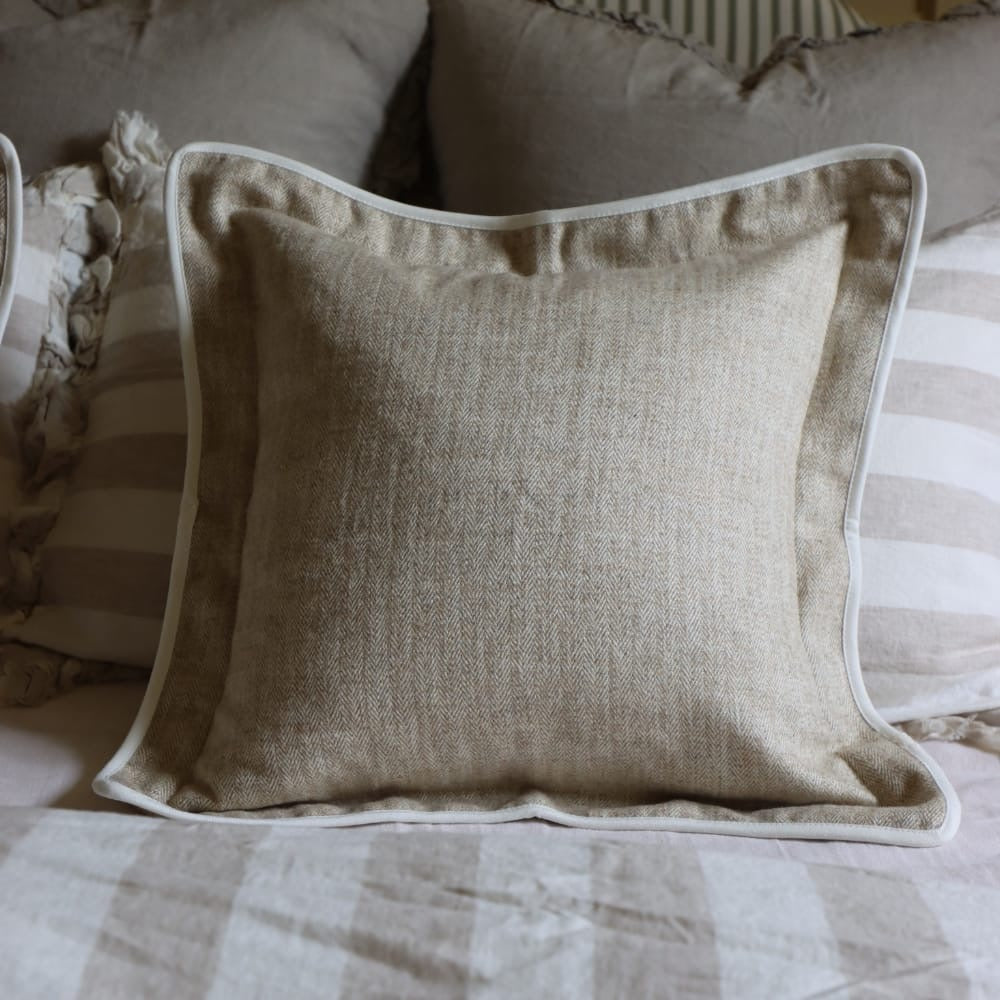 Chloe Beige Herringbone Cushion