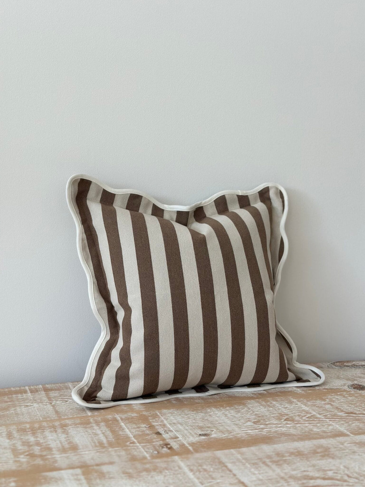 Chloe Brown Stripe Scalloped Edge Cushion - 2 sizes