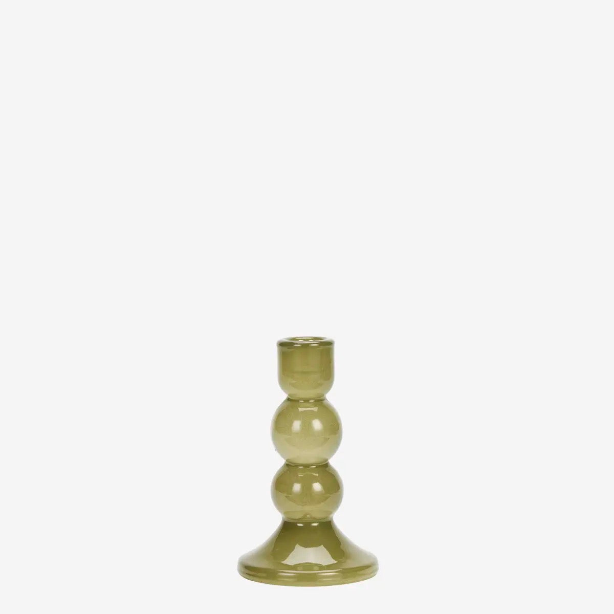 GLASS CANDLE HOLDER - OLIVE - 2 sizes