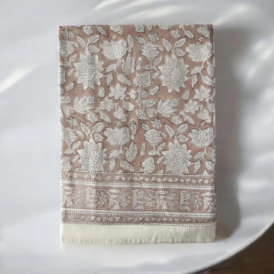 SOFT PINK HAND BLOCK PRINTED TABLECLOTH