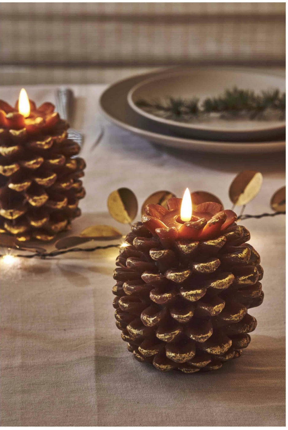 LED Pinecone Candle 12.5cm (Gold) (battery)