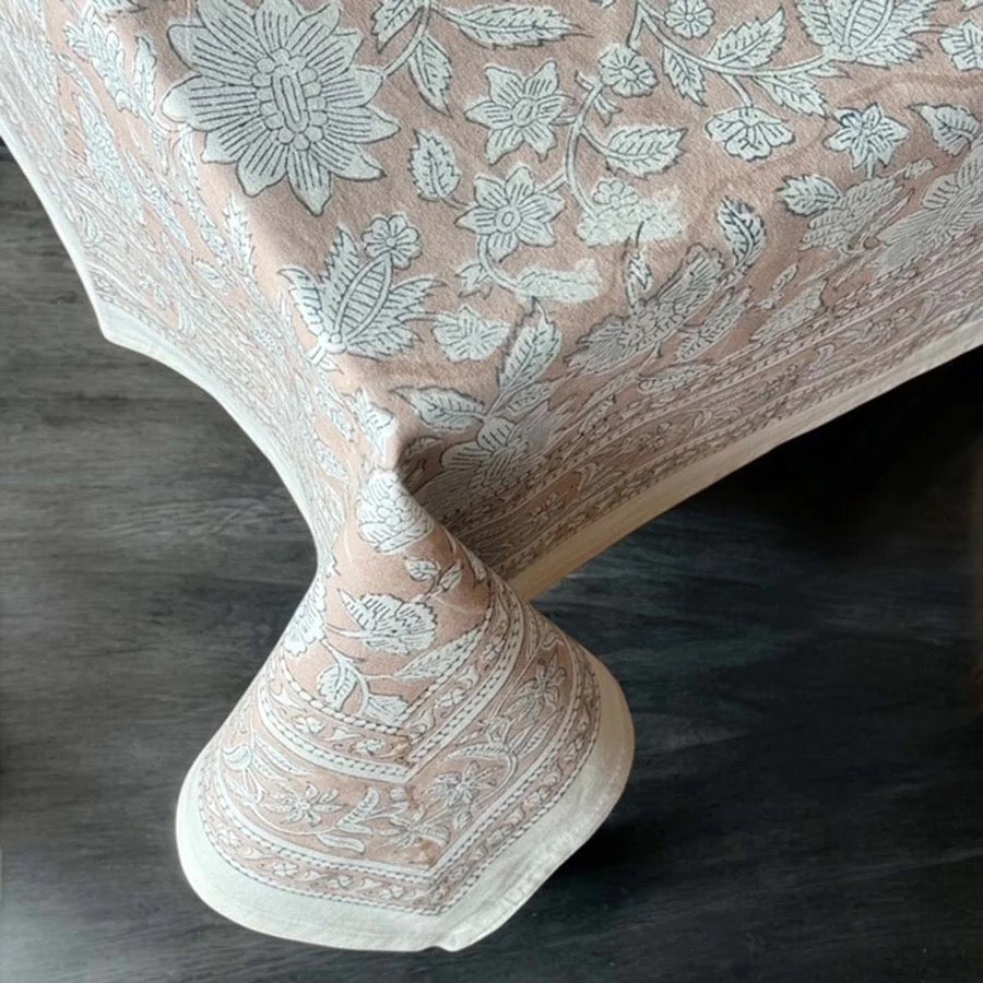 SOFT PINK HAND BLOCK PRINTED TABLECLOTH