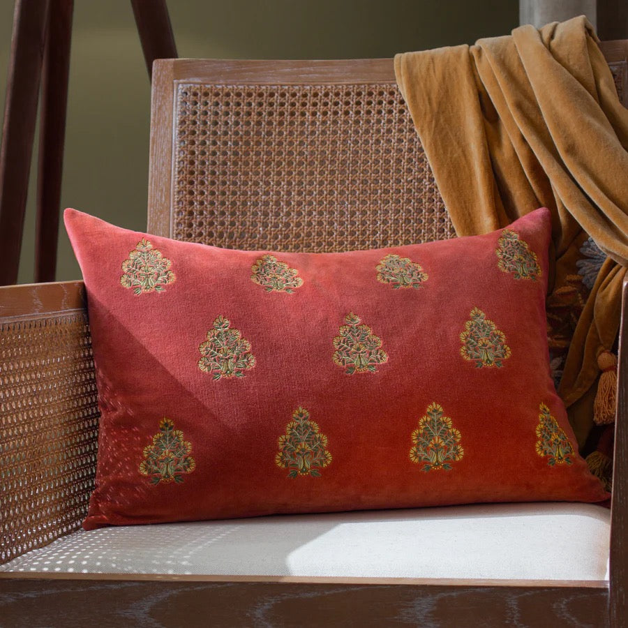 Rennes Embroidered Cushion Rust