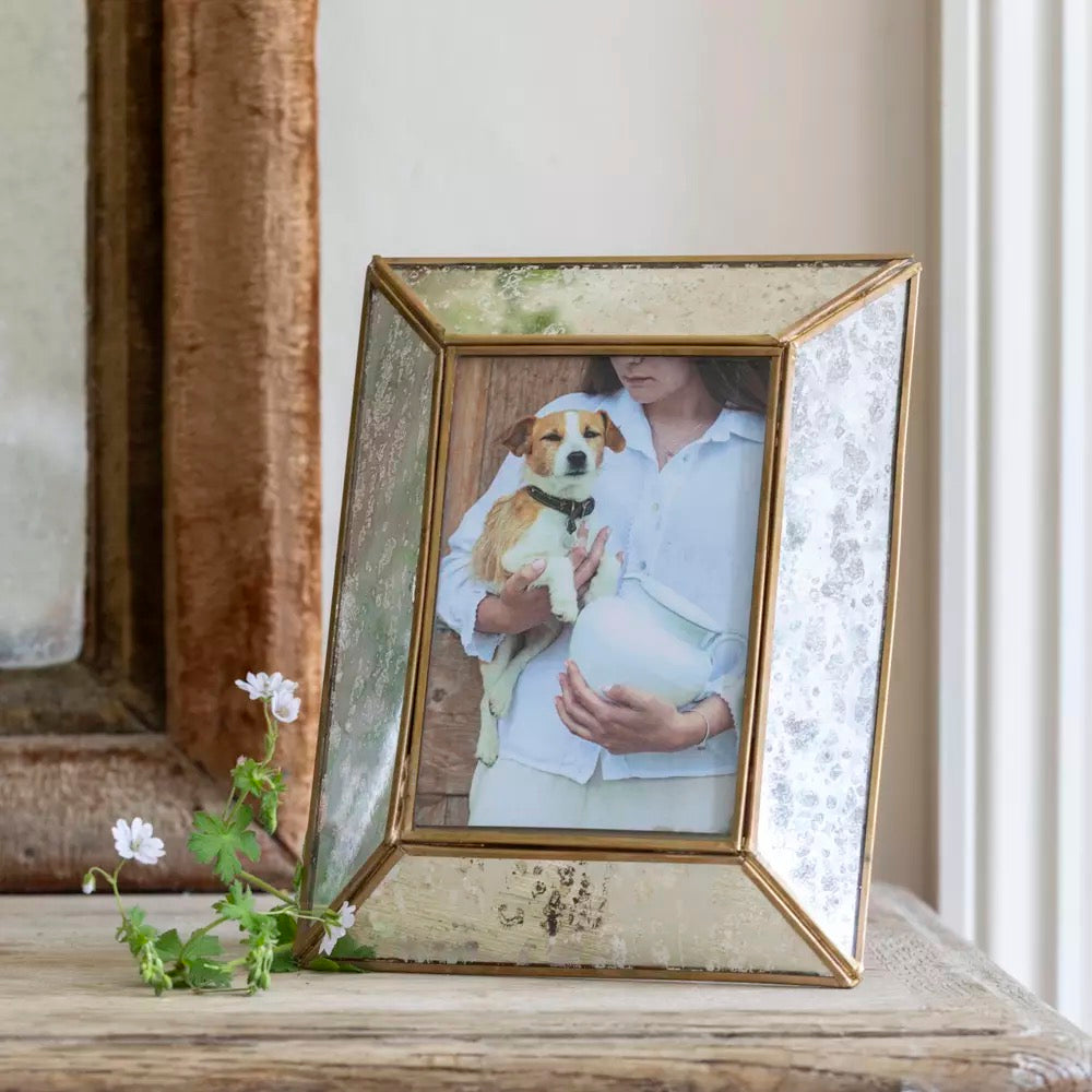 Photo Frame Antique Mirror Brass 7×5″
