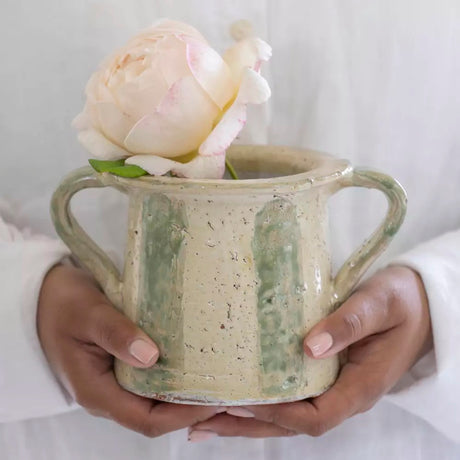 Pot With Handles Green Stripe Large