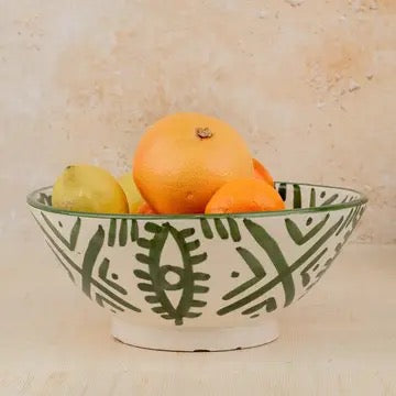 Moroccan Handpainted Ceramic Pedestal Bowl, Berber Eye