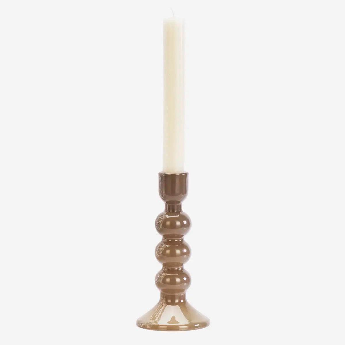 GLASS CANDLE HOLDER S/2 TAUPE