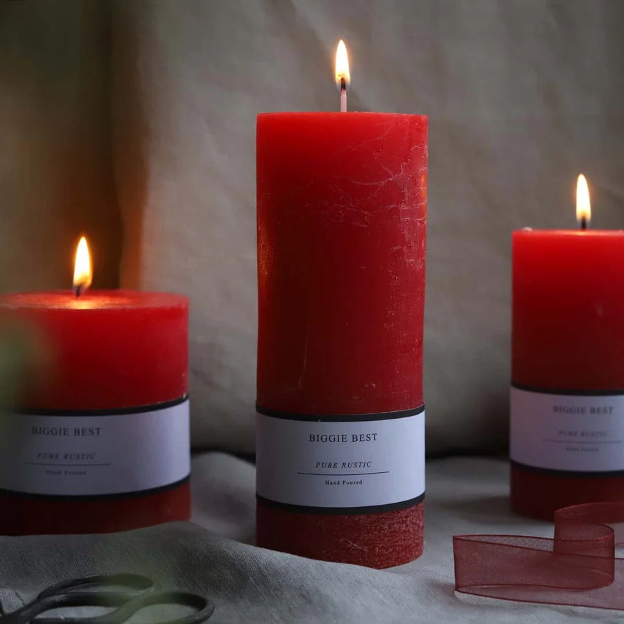 RUSTIC PILLAR CANDLE DEEP RED - 3 sizes