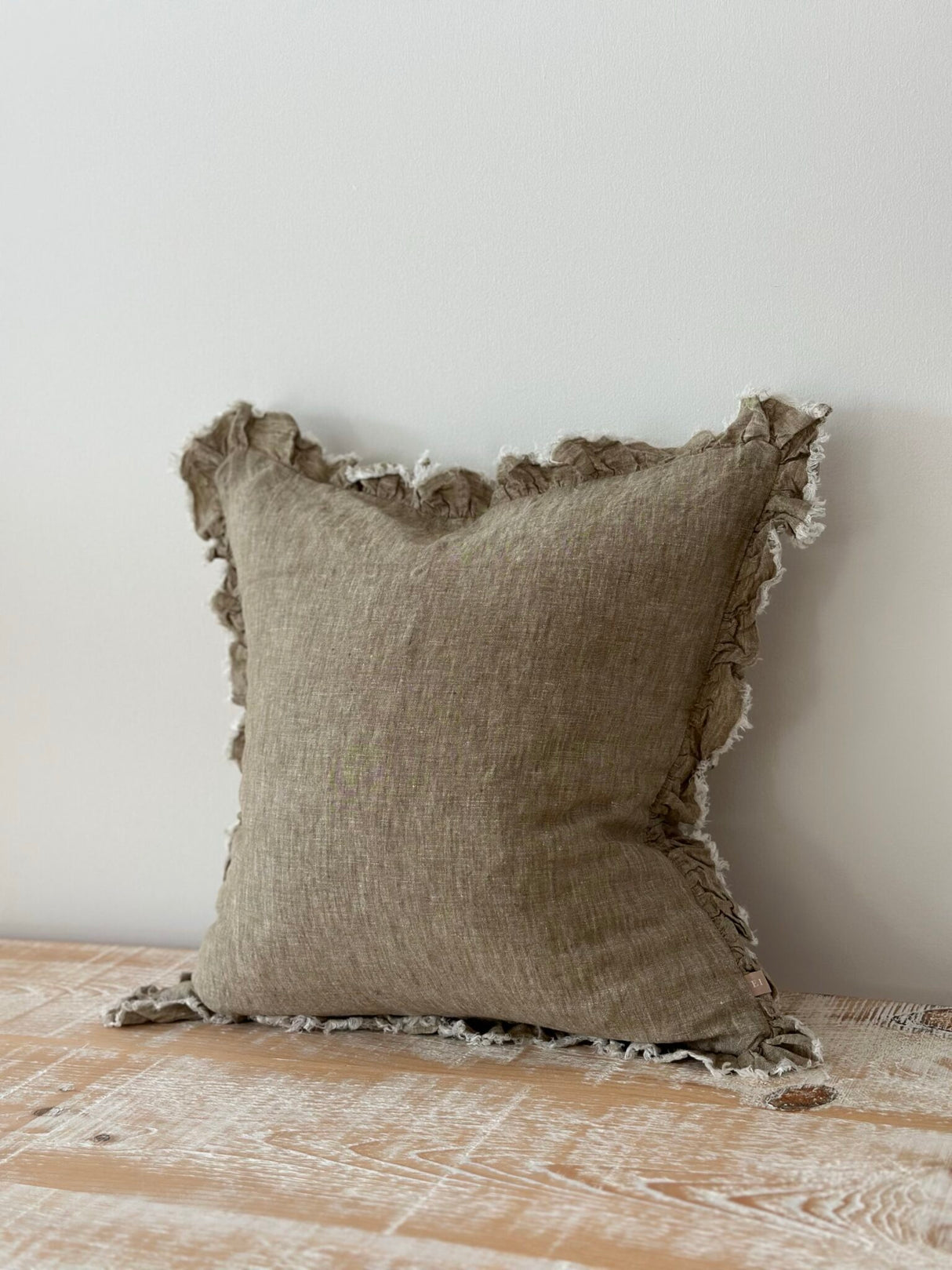 Hallie Ruffled Linen Cushion – Washed Olive - 2 sizes