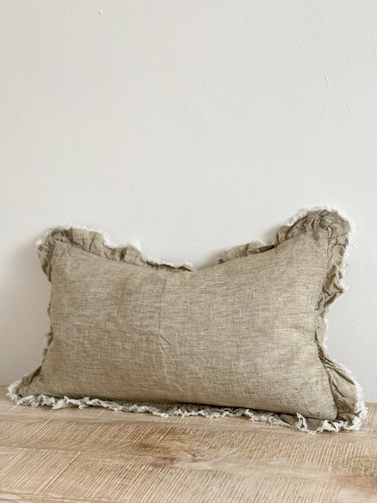 Hallie Ruffled Linen Cushion – Washed Olive - 2 sizes