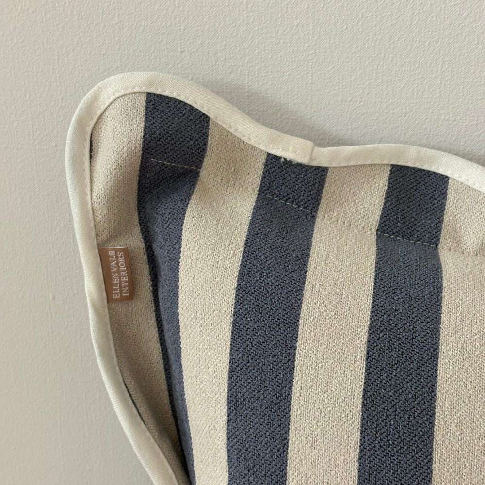 Chloe Navy Stripe Scalloped Edge Cushion - 2 sizes