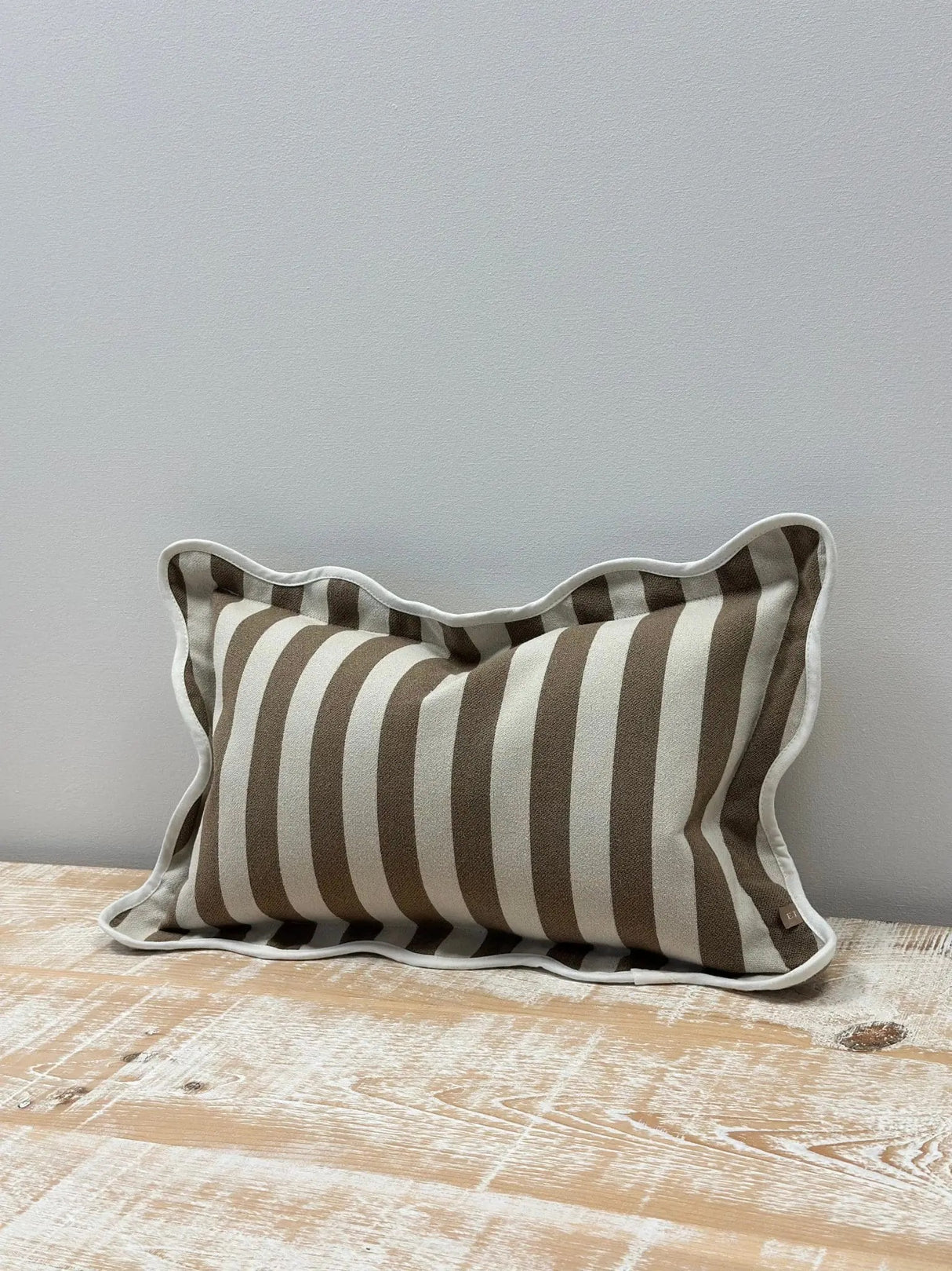 Chloe Brown Stripe Scalloped Edge Cushion - 2 sizes