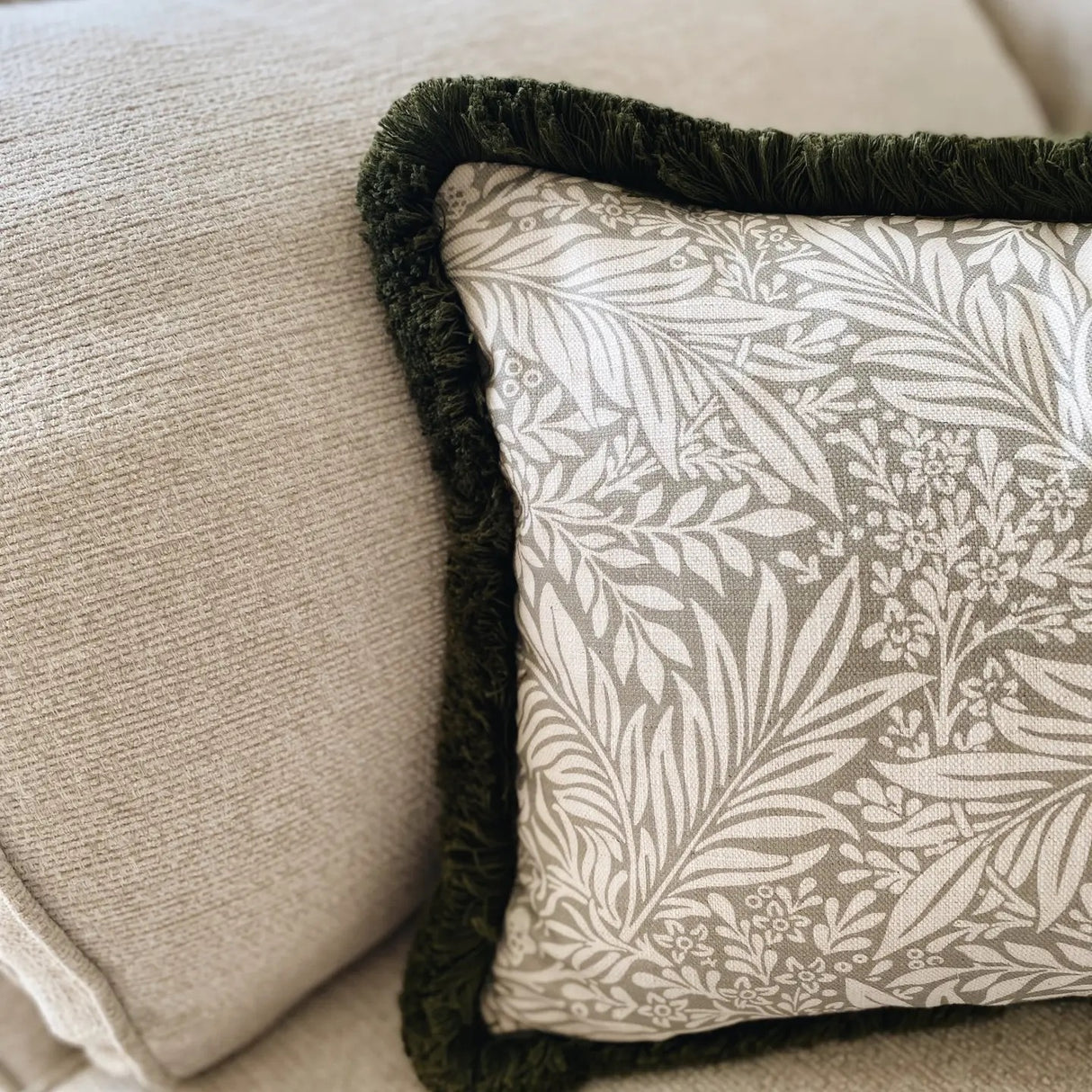 The Delilah Green Floral Fringed Cushion/2 Sizes