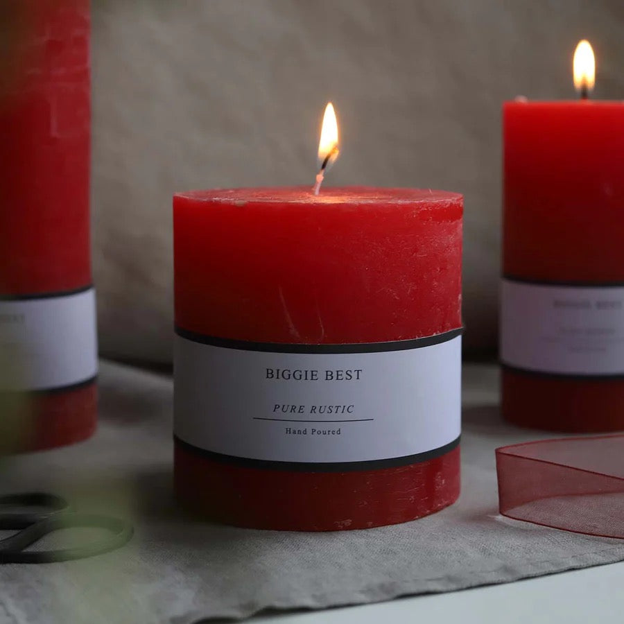RUSTIC PILLAR CANDLE DEEP RED - 3 sizes