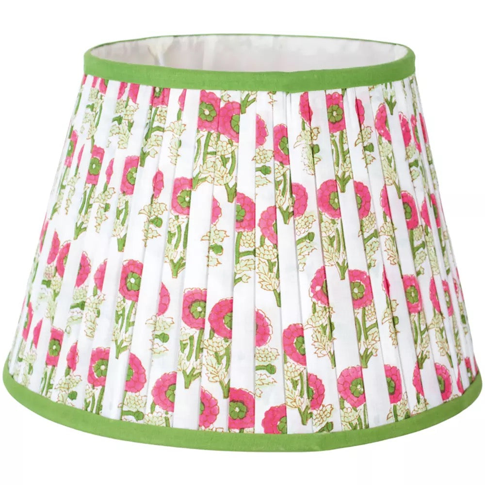 Lampshade Pleated Natural with Green Trim - 2 Sizes
