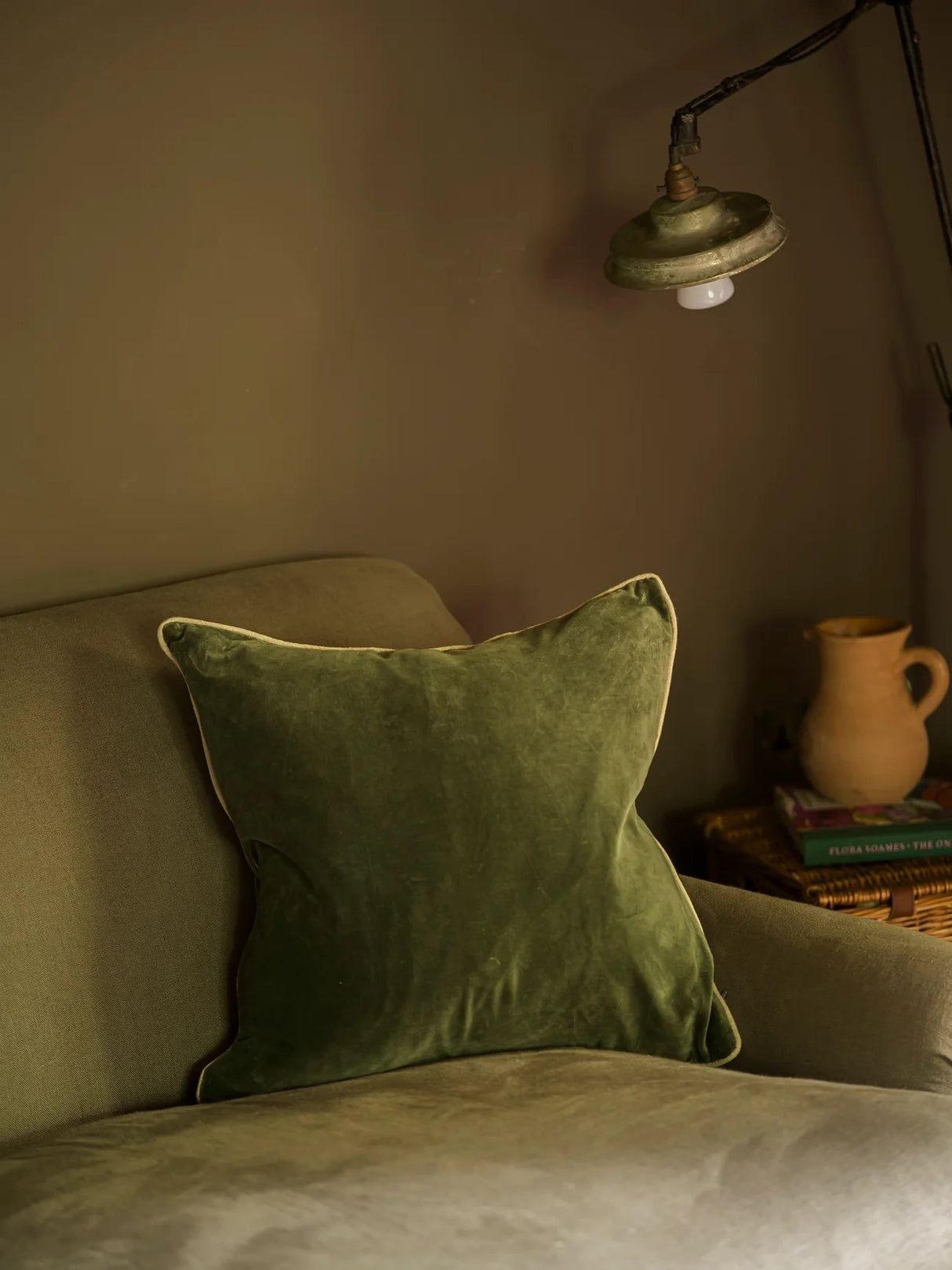 Indian Cotton Velvet Cushion - Moss - 2 Sizes