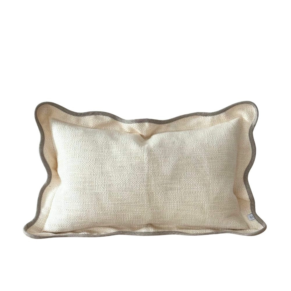 Chloe Cream & Greige Scalloped Edge Cushion - 3 sizes