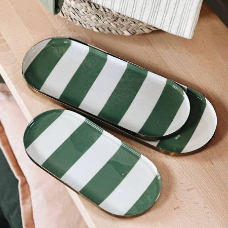 Cabana Stripe Enamel metal Tray set of 3 in 3 colours