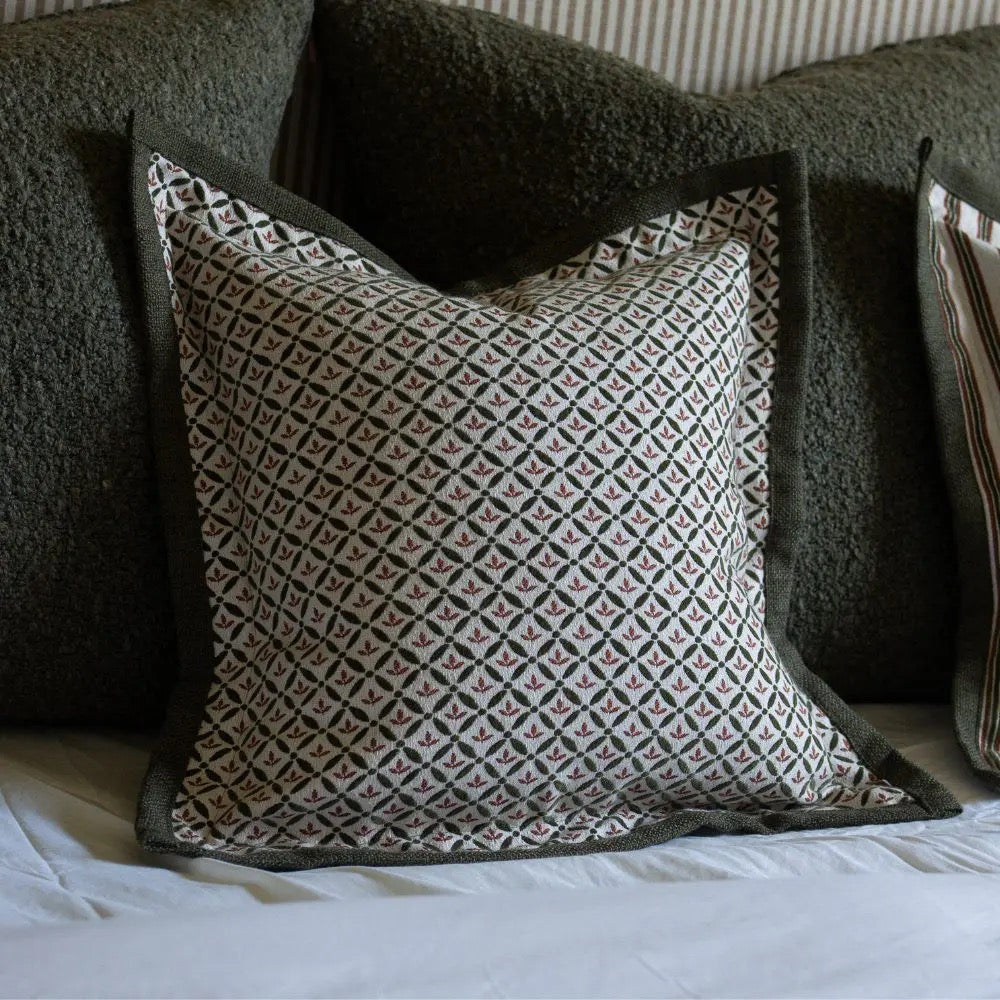 Fleur Olive and Terracotta Print Cushion - 2 sizes