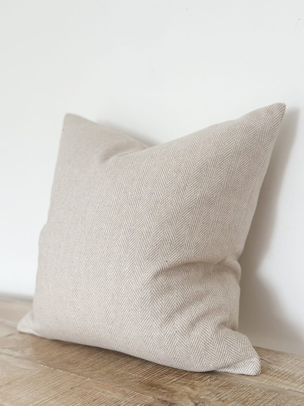 Tia Wool Cushion - Cream Herringbone 2 sizes