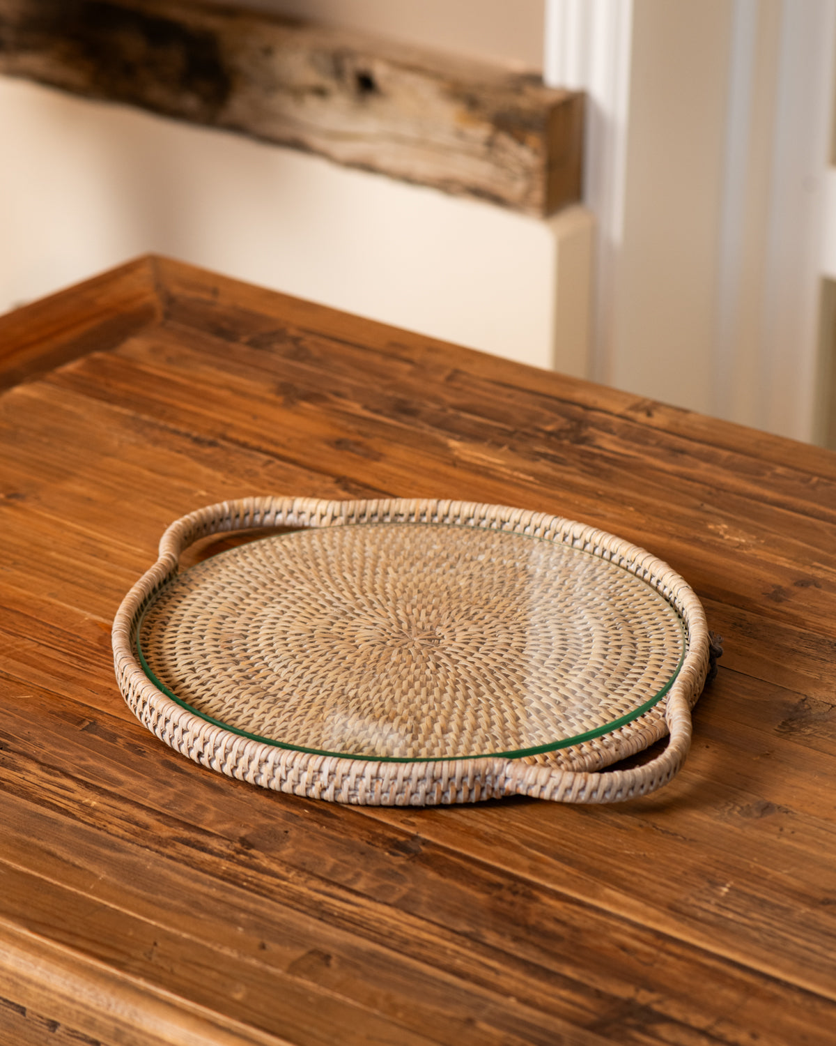 ROUND RATTAN CHEESE TRAY WITH GLASS