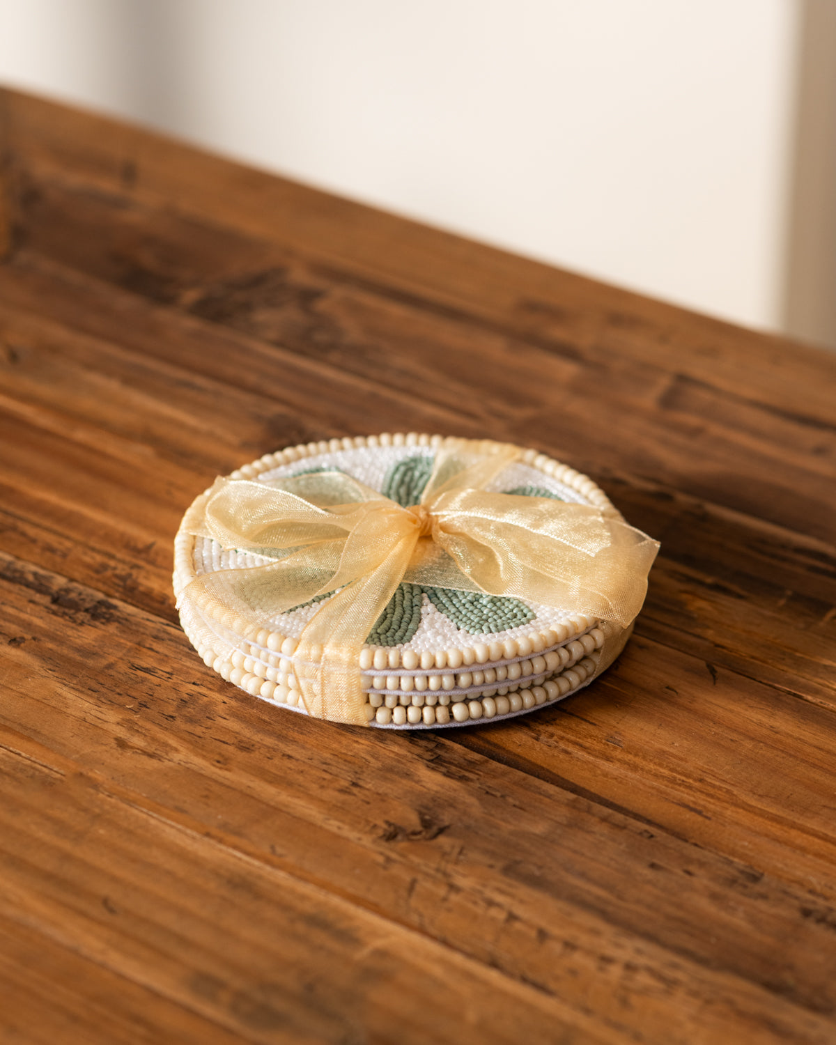 Artisan Coasters Beaded Flower Design - set of 4