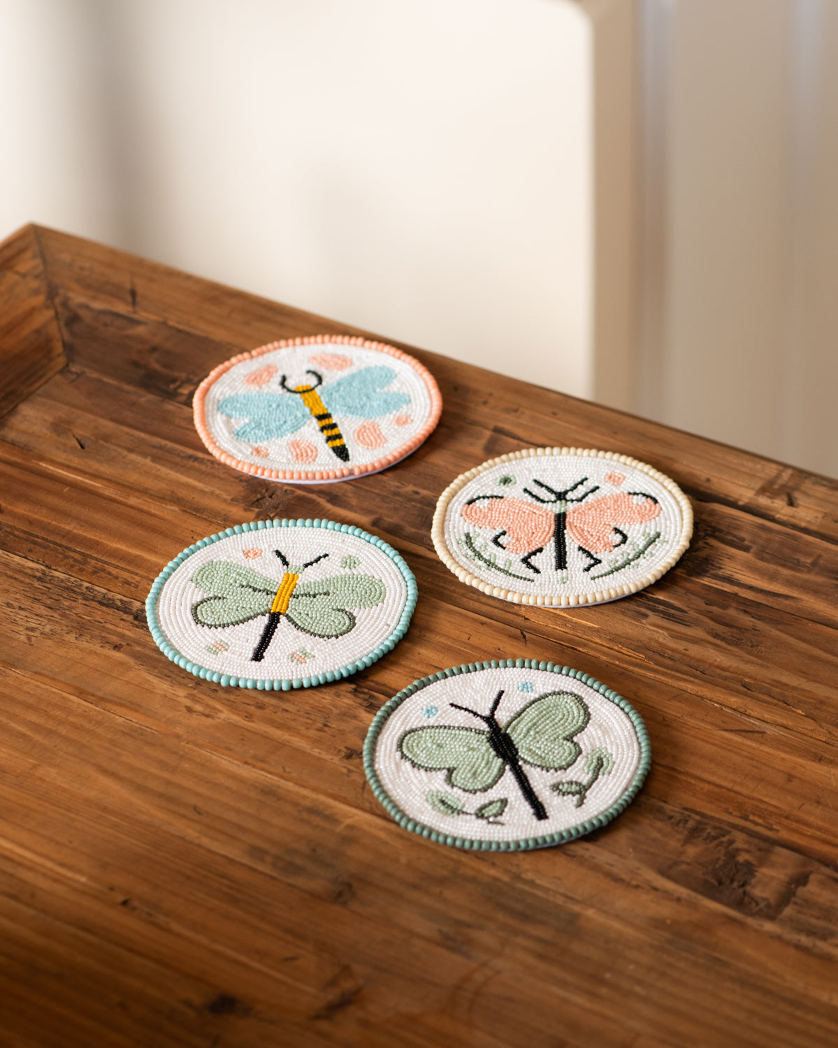 Artisan Coasters Beaded Dragonfly Design - set of 4