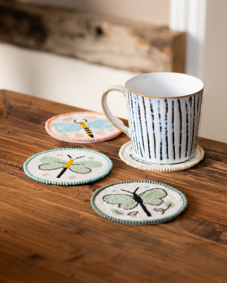 Artisan Coasters Beaded Dragonfly Design - set of 4