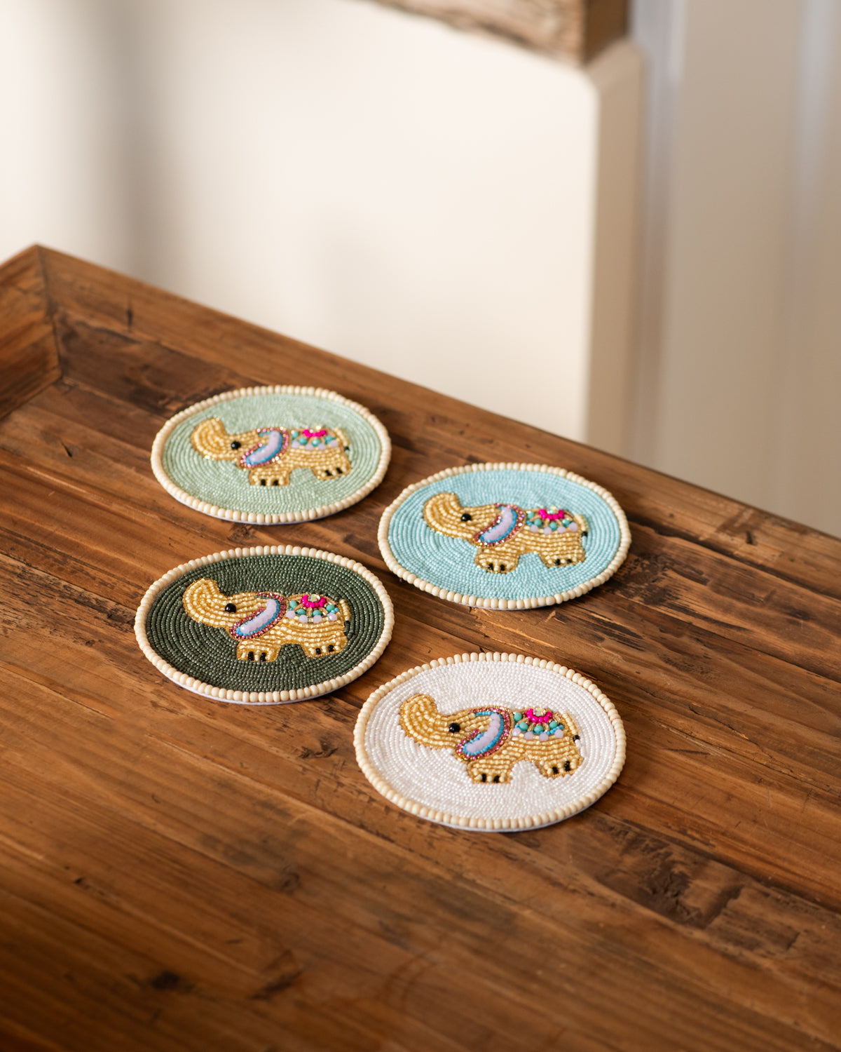 Artisan Coasters Beaded Elephant Design - set of 4
