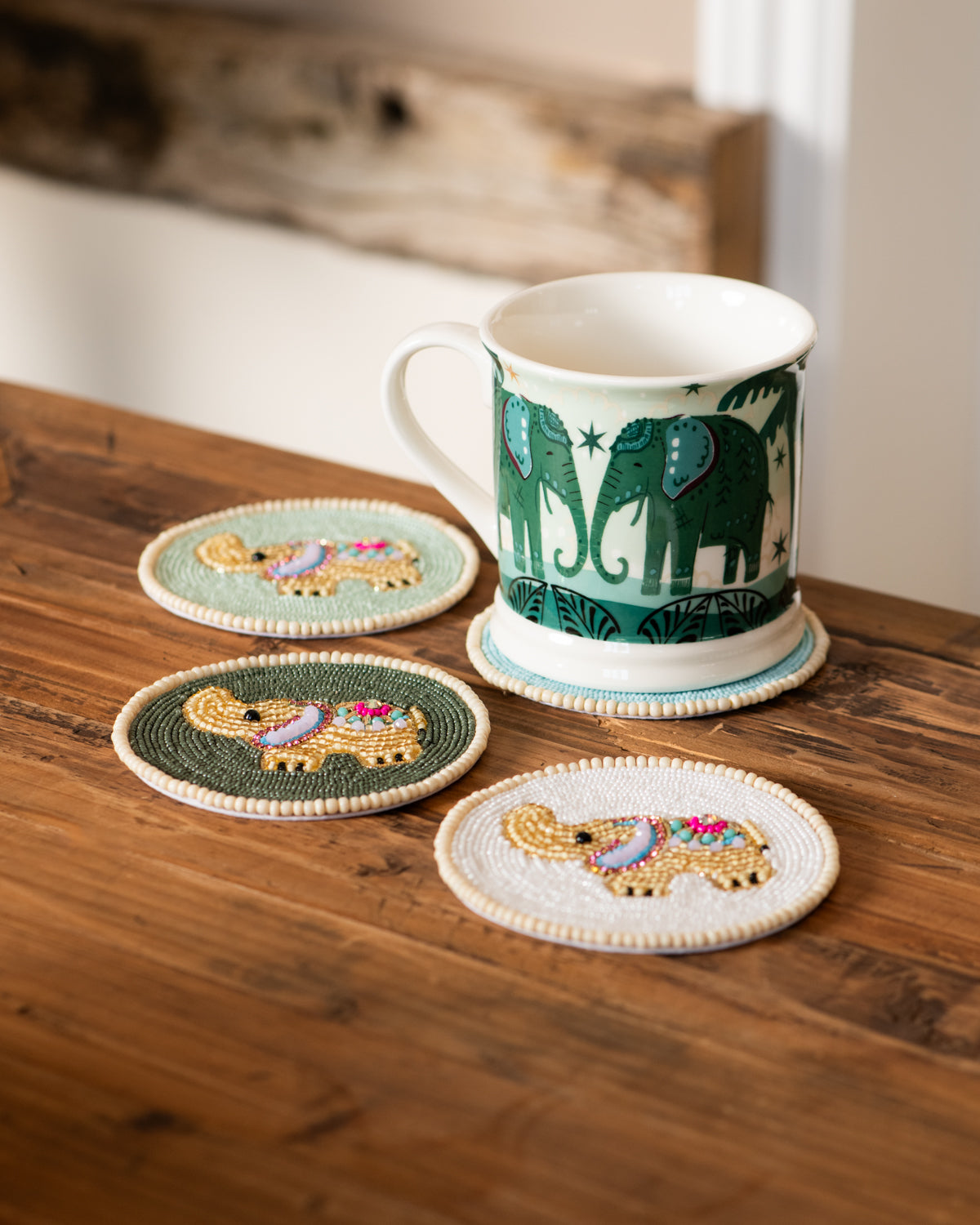 Artisan Coasters Beaded Elephant Design - set of 4