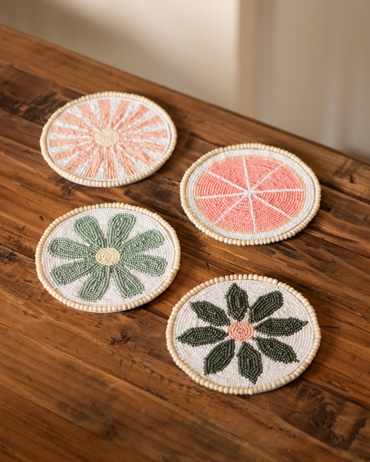 Artisan Coasters Beaded Flower Design - set of 4