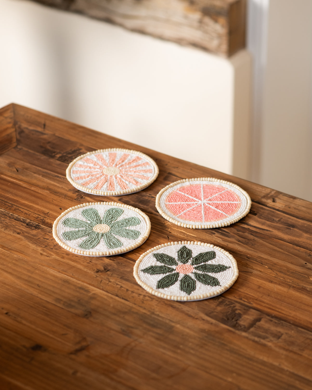 Artisan Coasters Beaded Flower Design - set of 4