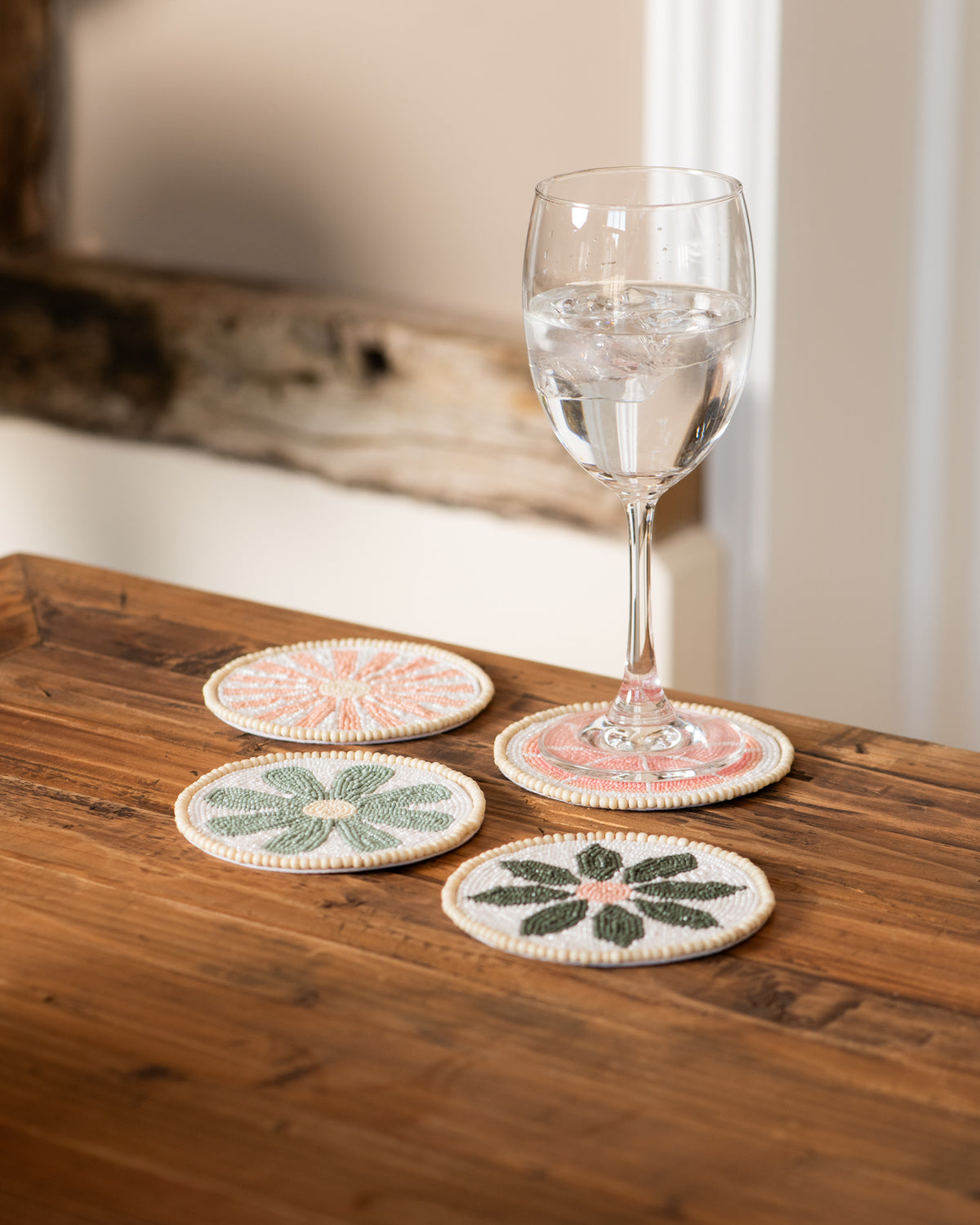 Artisan Coasters Beaded Flower Design - set of 4