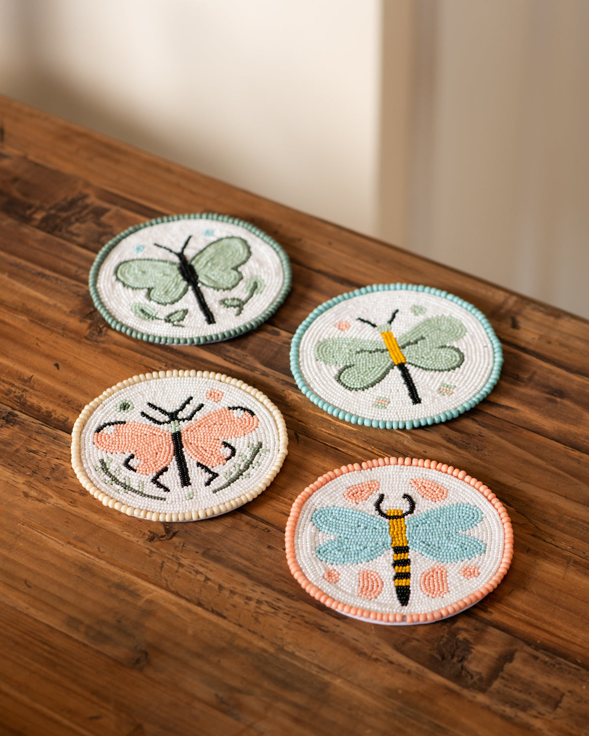 Artisan Coasters Beaded Dragonfly Design - set of 4