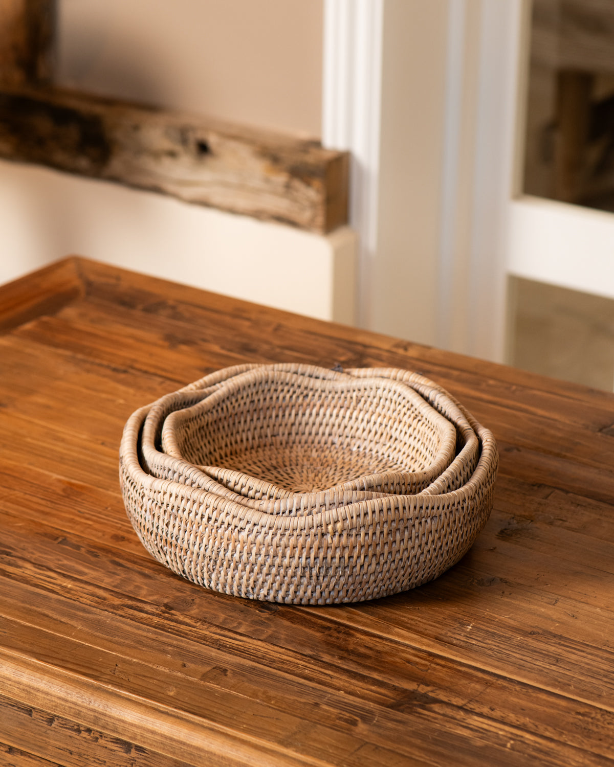 SET OF 3 RATTAN SCALLOP BOWLS