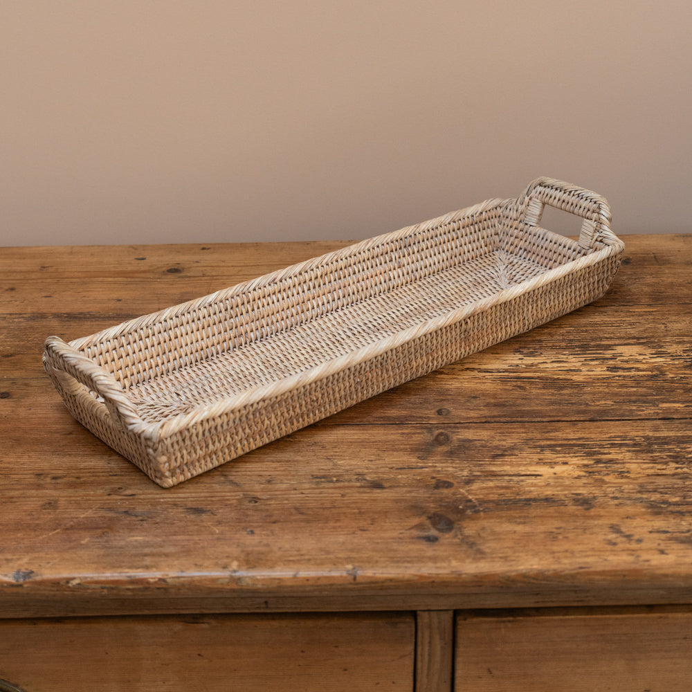 NARROW RATTAN TRAY WITH HANDLES