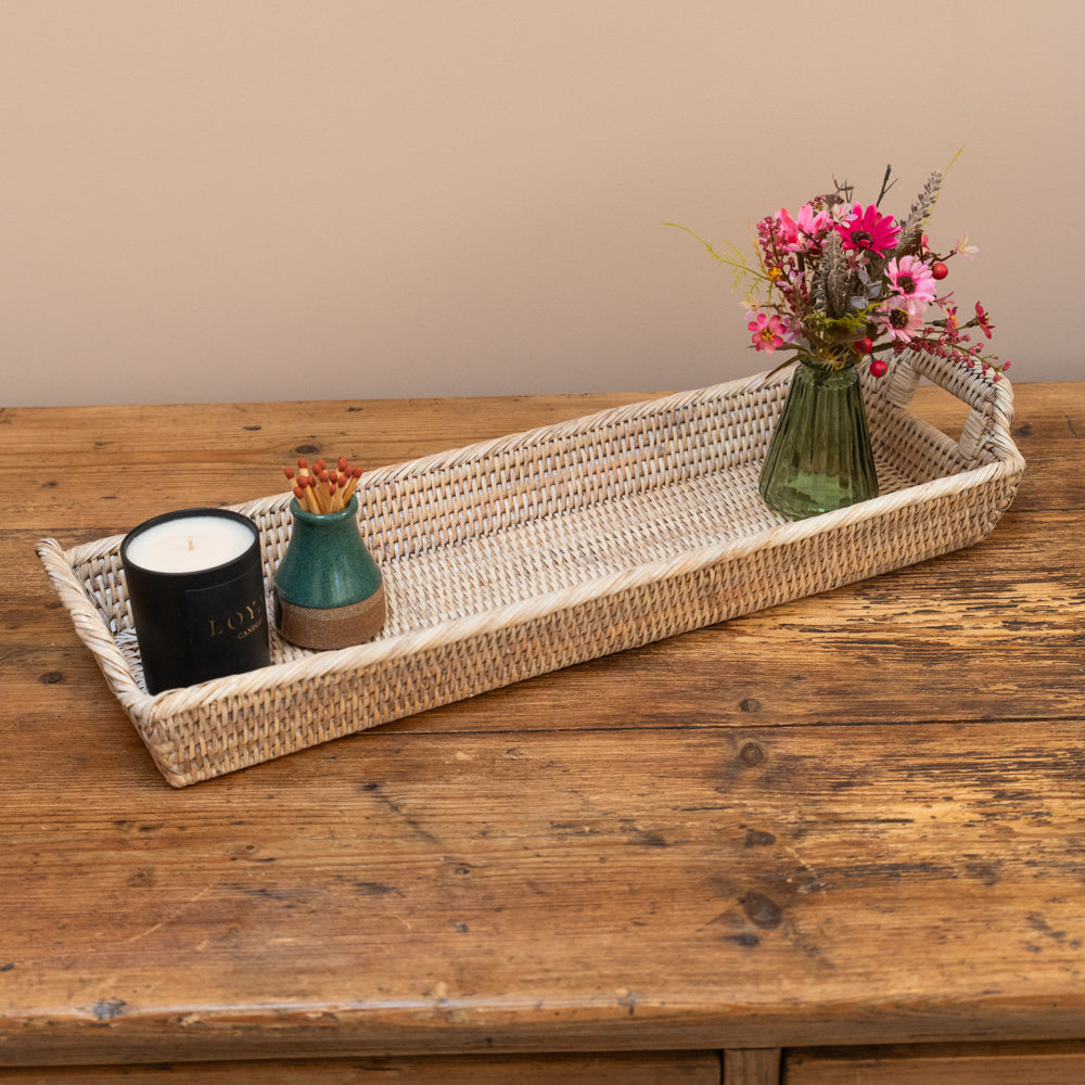NARROW RATTAN TRAY WITH HANDLES