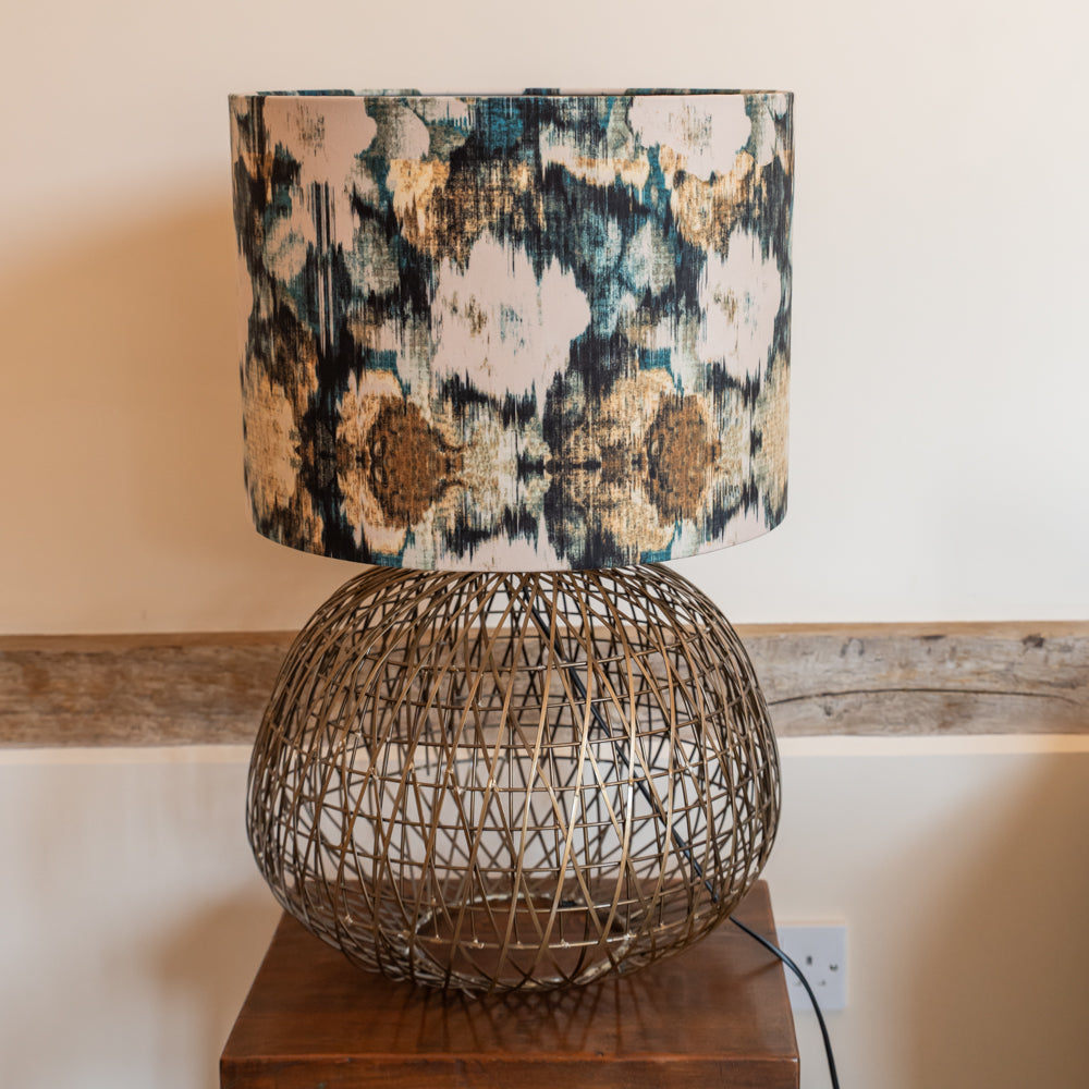 Scarabee Blue Patterned Velour Drum Shade