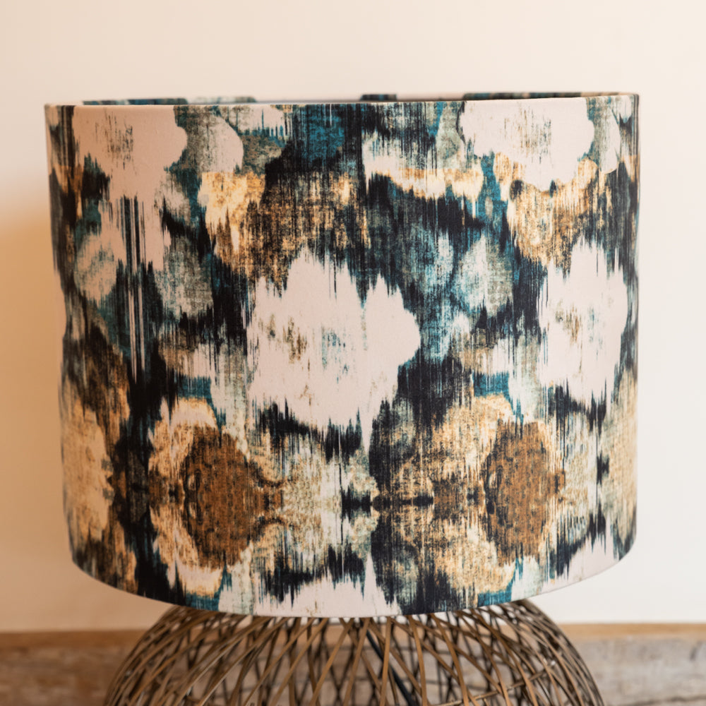 Scarabee Blue Patterned Velour Drum Shade