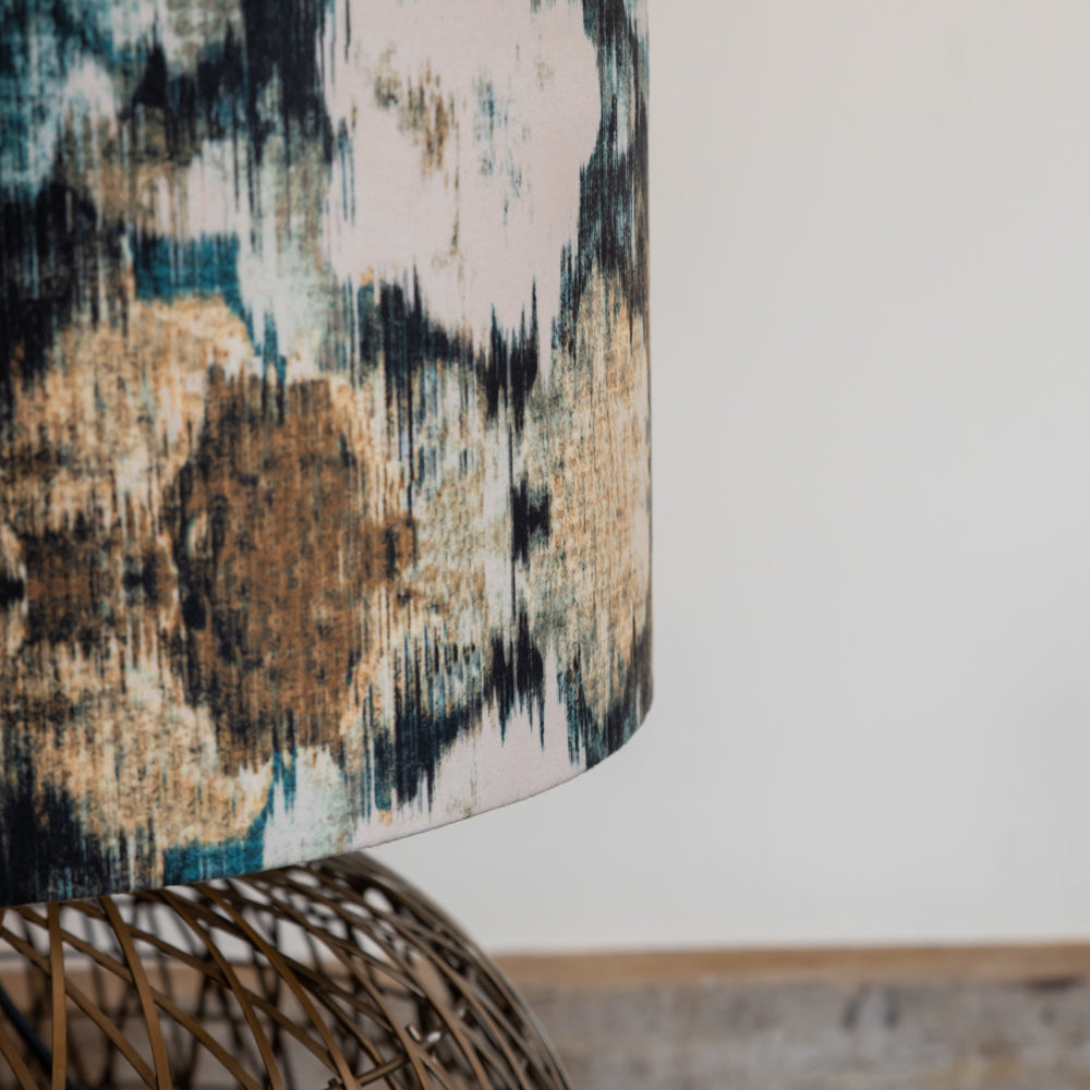 Scarabee Blue Patterned Velour Drum Shade