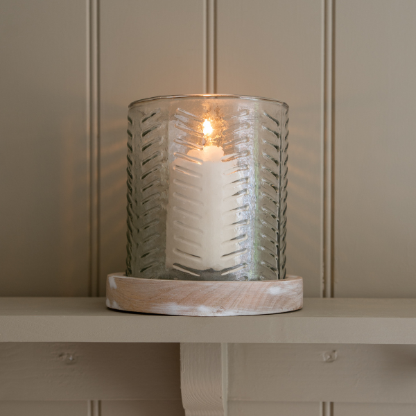 Herringbone Glass Candle Holder Large