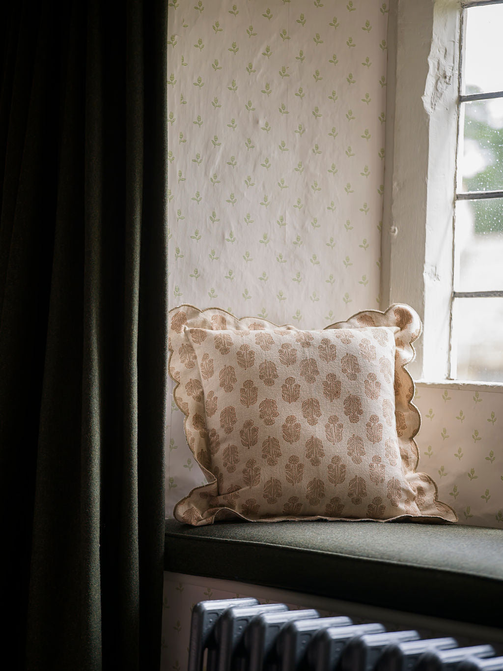 Scallop Blockprint Cushion - Taupe 40cm