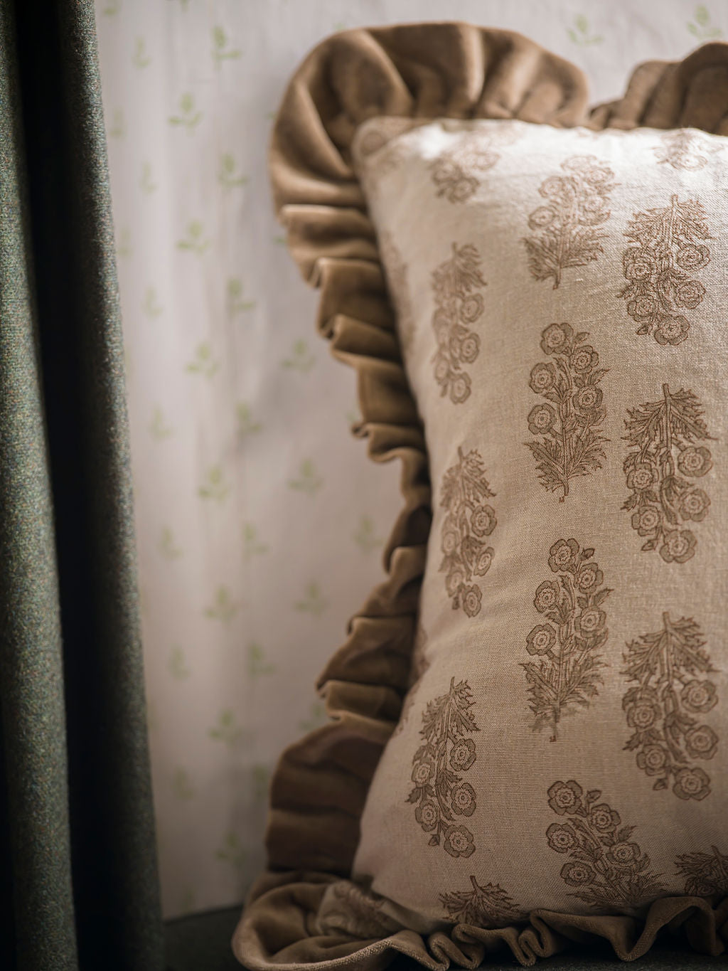 Blockprint Flower Cushion - Taupe