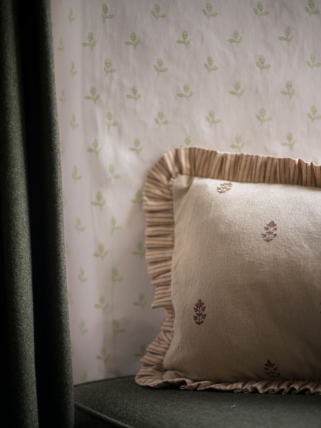 Sprig Block Print Cushion - Brick